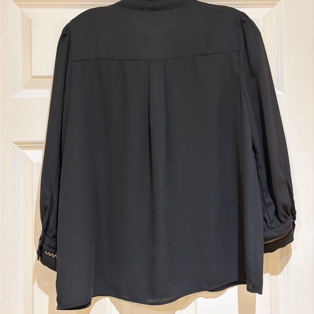 CeCe Black Blouse with Lace Trim - Picture 6 of 7